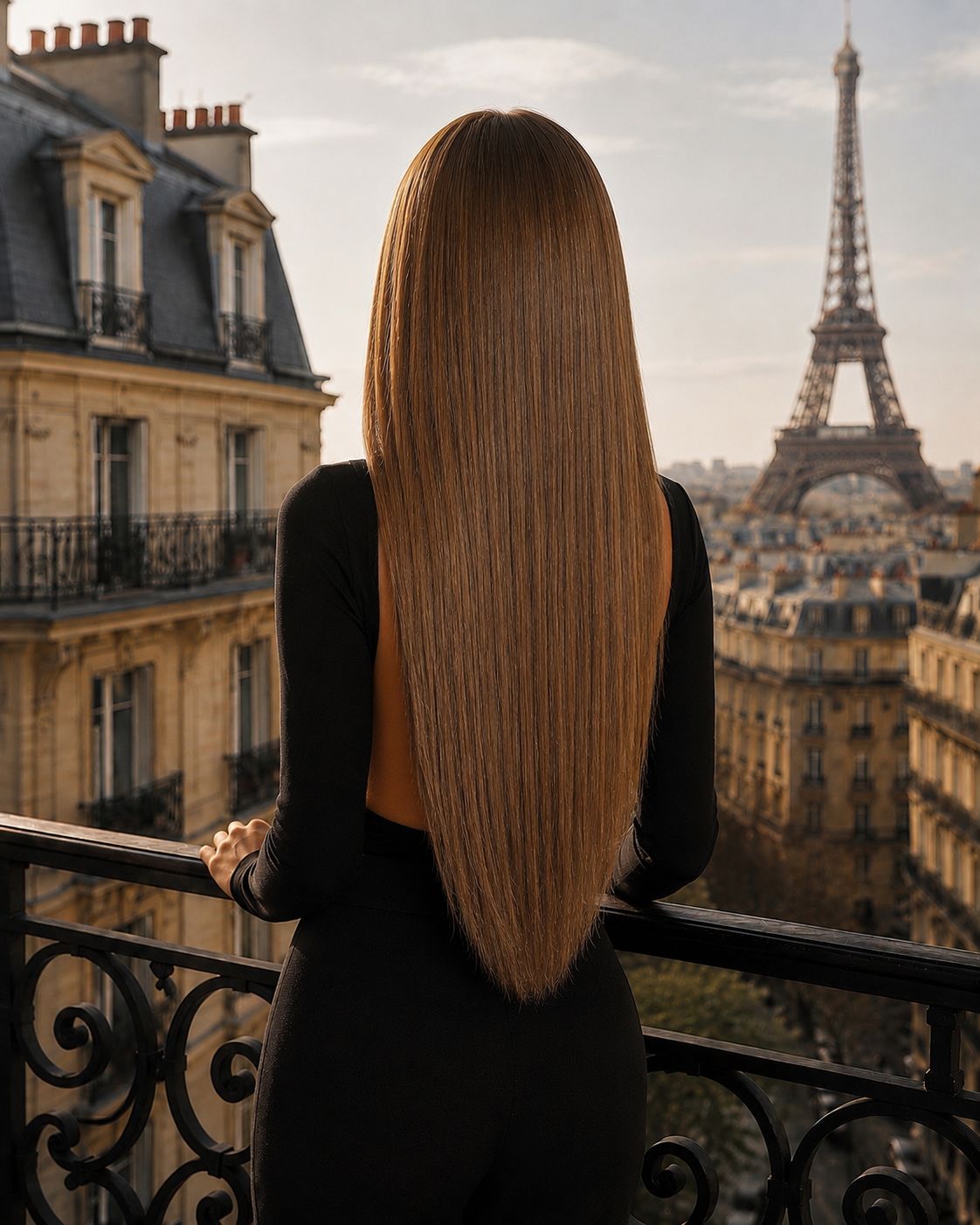 Włosy doczepiane Seamless Clip-In 60 cm Paris Brunette – długie gęste włosy w jasnym brązie, widok z tyłu