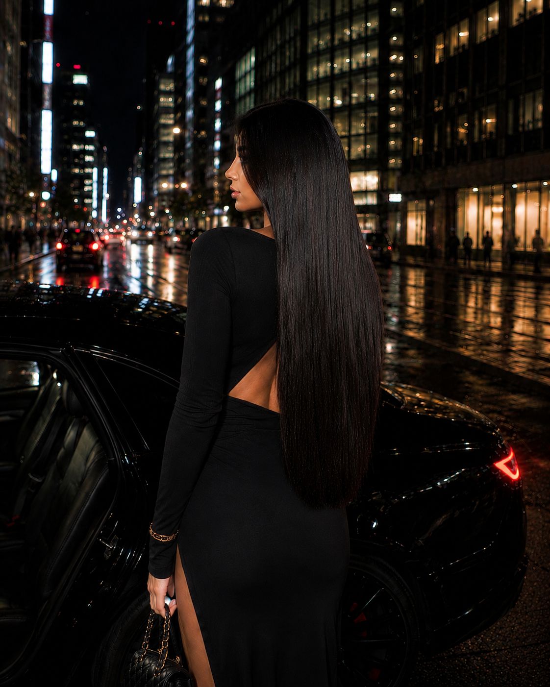 Włosy doczepiane Seamless Clip-In 60 cm Tokyo Night – długie gęste włosy w ciemnym brązie, widok z tyłu